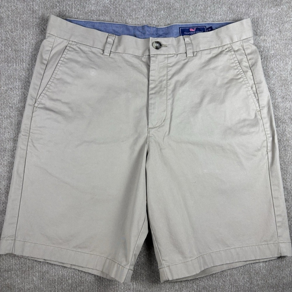 Vineyard Vines Breaker Shorts Mens 33 X 9 Khaki Beige Cotton Chino Flat Front
